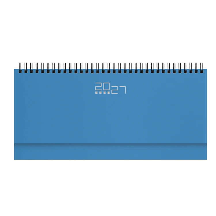 Planning settimanale da tavolo in carta gommata con 128 pagine, aperto e pronto per personalizzazione del logo