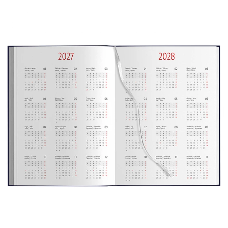 Agenda giornaliera gommata chiusa vista frontale, colori assortiti, formato tascabile 12x17 cm