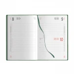 Agenda diária em poliuretano com elástico de fecho, 14,5×21 cm, encadernação com corte colorido, pronta para personalização