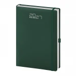 Agenda giornaliera chiusa con elastico nero e portapenne integrato, pronta per la personalizzazione