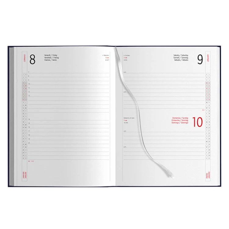 Agenda giornaliera gommata chiusa, formato 15x21 cm, con copertina personalizzabile