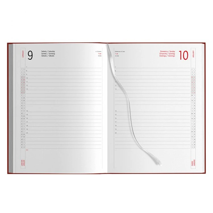 Agenda giornaliera rilegata con copertina gommata, formato 15x21 cm, da personalizzare