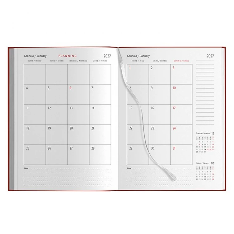 Agenda giornaliera rilegata con copertina gommata, formato 15x21 cm, da personalizzare