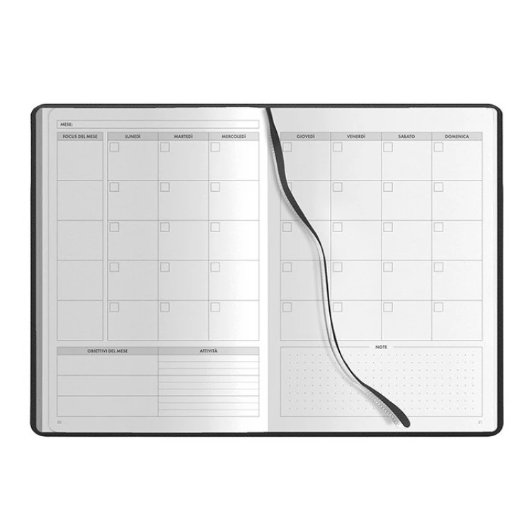Agenda planner non datato da personalizzare chiusa in poliuretano termossensível, formato 14,5x21 cm