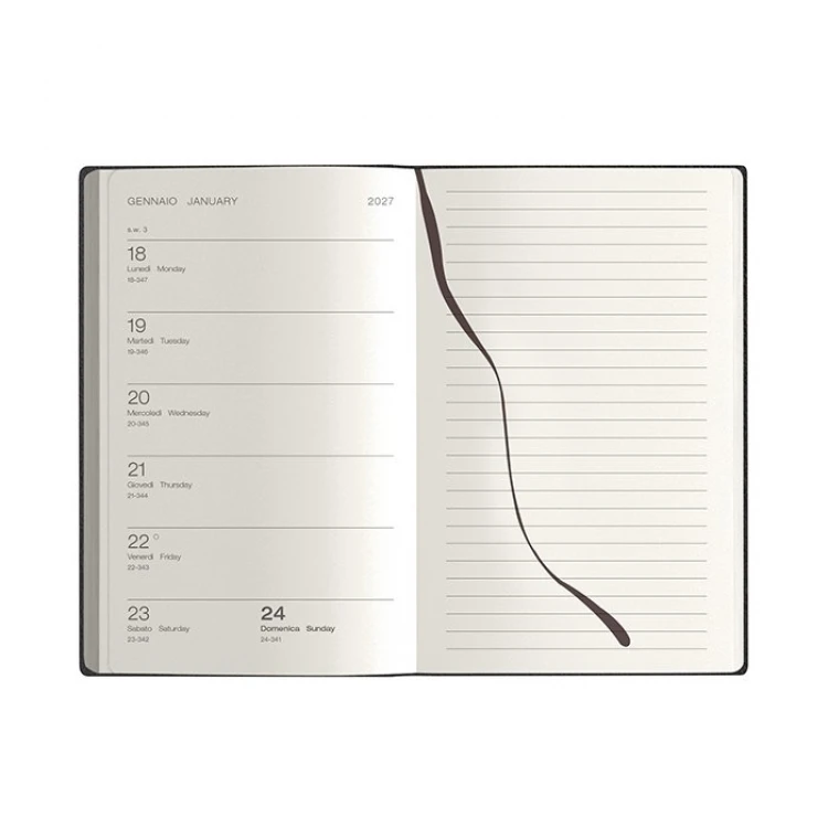 Agenda parure Calamus Black settimanale in poliuretano con penna touch da personalizzare con logo