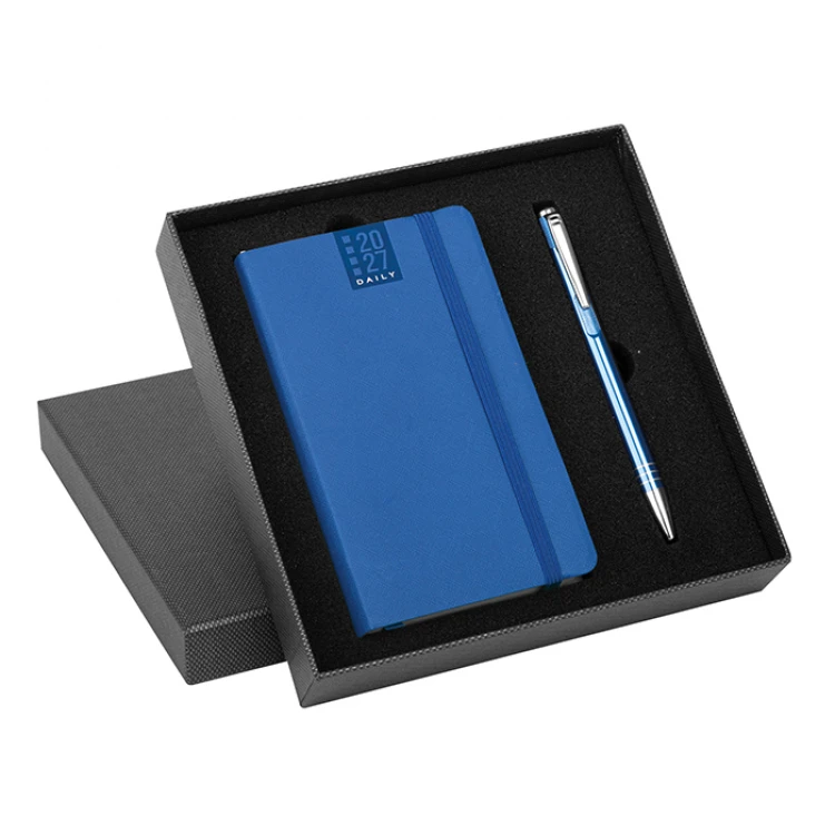 Agenda parure Flex Daily giornaliera in carta bianca con penna in metallo, formato chiuso 9x14 cm