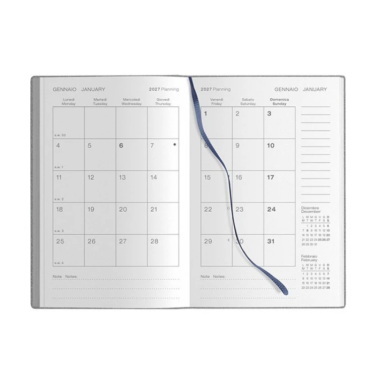 Agenda parure Flex Daily giornaliera in carta bianca con penna in metallo, formato chiuso 9x14 cm
