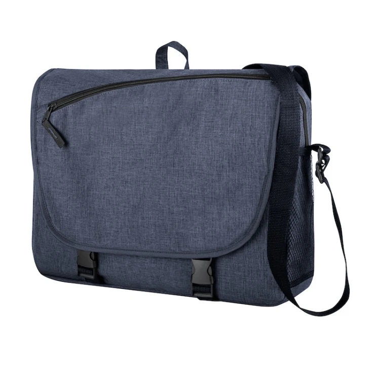 Mala porta-documentos efeito melange com alça de ombro regulável, asa e bolsos, tamanho 40x30x8 cm