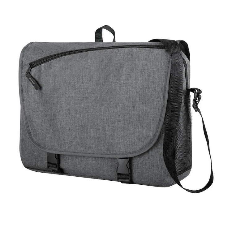Mala porta-documentos efeito melange com alça de ombro regulável, asa e bolsos, tamanho 40x30x8 cm
