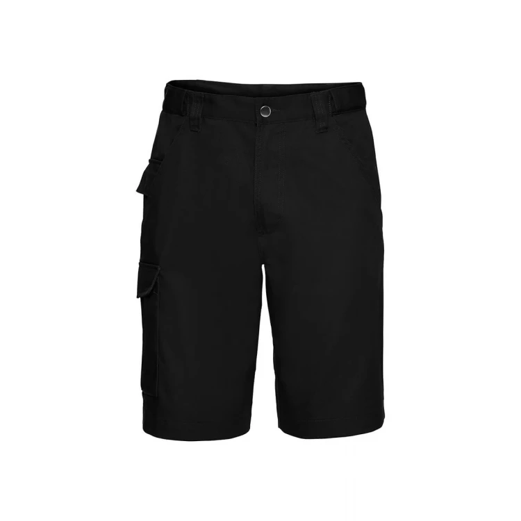 Bermuda da lavoro RUSSELL Multitasche in cotone poliestere twill, vista frontale, pronta per personalizzazione con logo