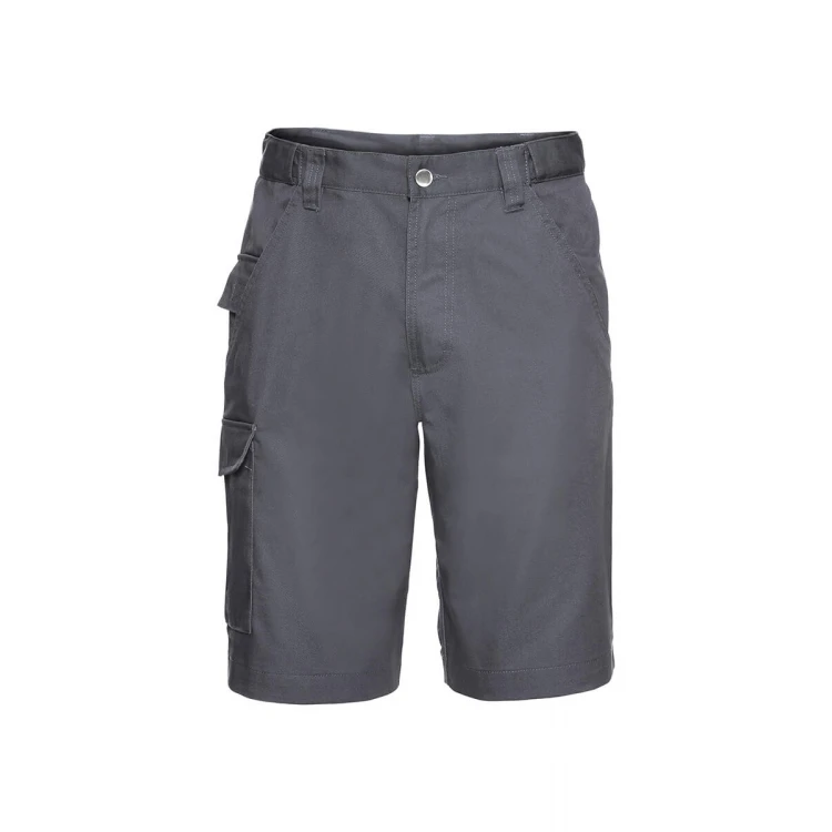 Bermuda da lavoro RUSSELL Multitasche in cotone poliestere twill, vista frontale, pronta per personalizzazione con logo