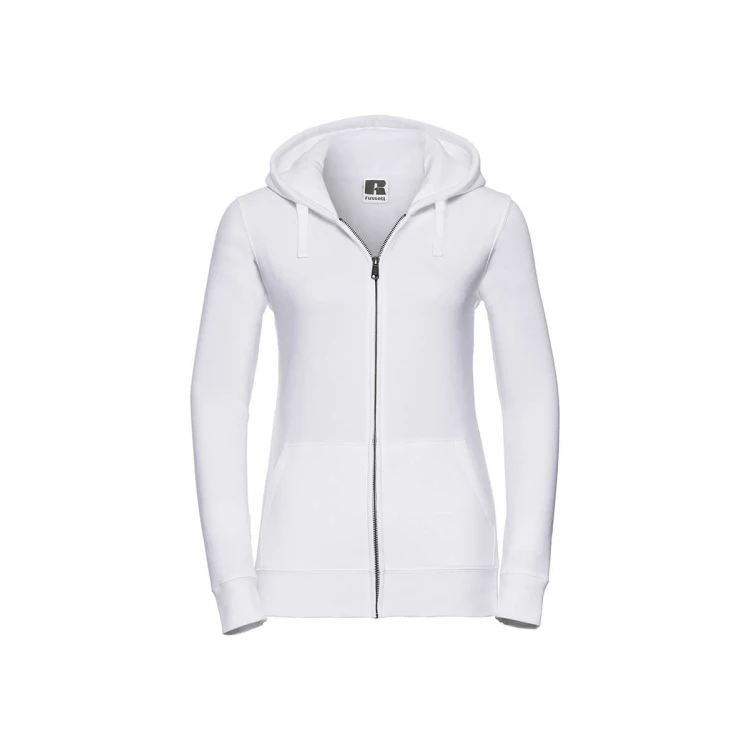 Sudadera mujer RUSSELL mod. Authentic con cremallera completa YKK y capucha, realizada en algodón peinado y poliéster, para personalizar con logo