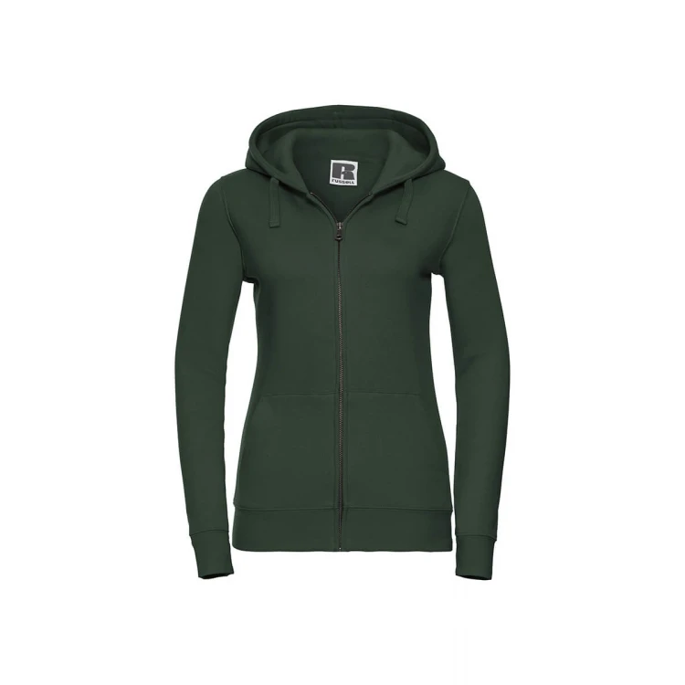 Sudadera mujer RUSSELL mod. Authentic con cremallera completa YKK y capucha, realizada en algodón peinado y poliéster, para personalizar con logo