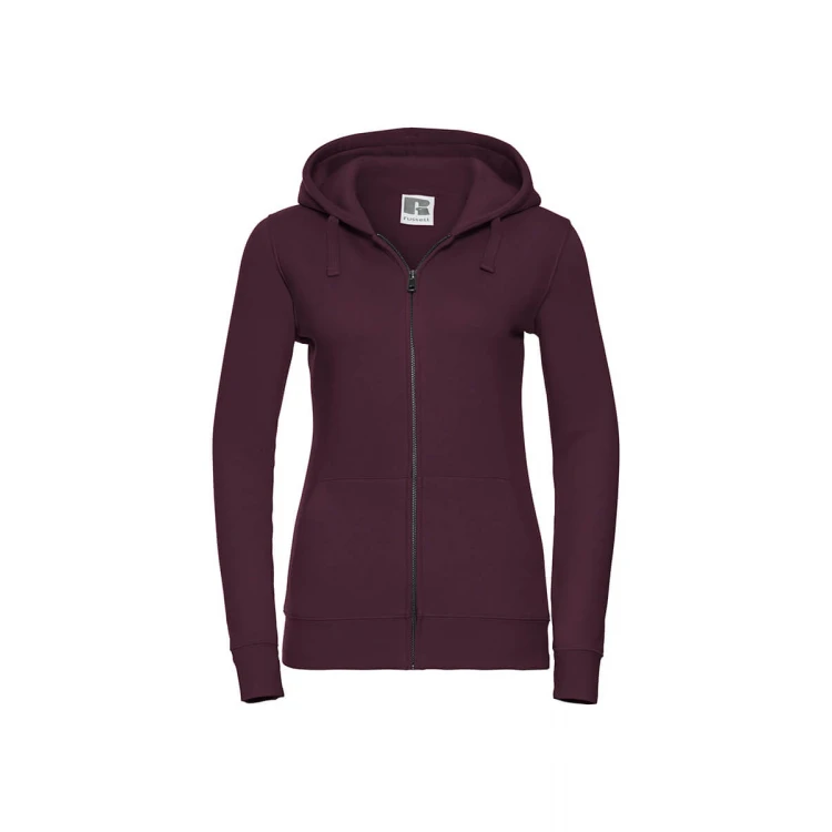 Sudadera mujer RUSSELL mod. Authentic con cremallera completa YKK y capucha, realizada en algodón peinado y poliéster, para personalizar con logo