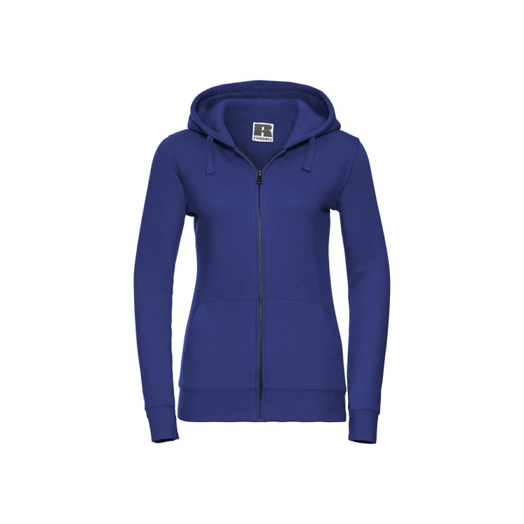 Sudadera mujer RUSSELL mod. Authentic con cremallera completa YKK y capucha, realizada en algodón peinado y poliéster, para personalizar con logo