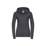 Sudadera mujer RUSSELL mod. Authentic con cremallera completa YKK y capucha, realizada en algodón peinado y poliéster, para personalizar con logo