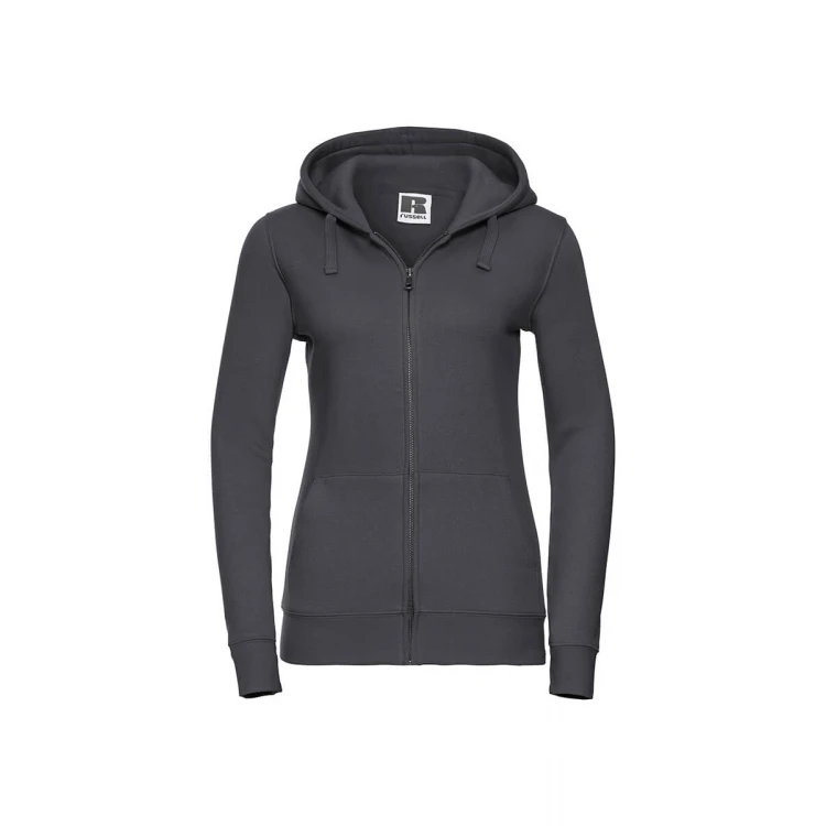 Sudadera mujer RUSSELL mod. Authentic con cremallera completa YKK y capucha, realizada en algodón peinado y poliéster, para personalizar con logo