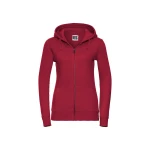 Sudadera mujer RUSSELL mod. Authentic con cremallera completa YKK y capucha, realizada en algodón peinado y poliéster, para personalizar con logo