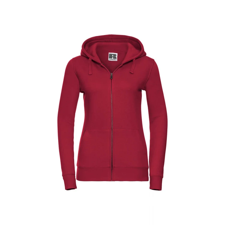 Sudadera mujer RUSSELL mod. Authentic con cremallera completa YKK y capucha, realizada en algodón peinado y poliéster, para personalizar con logo