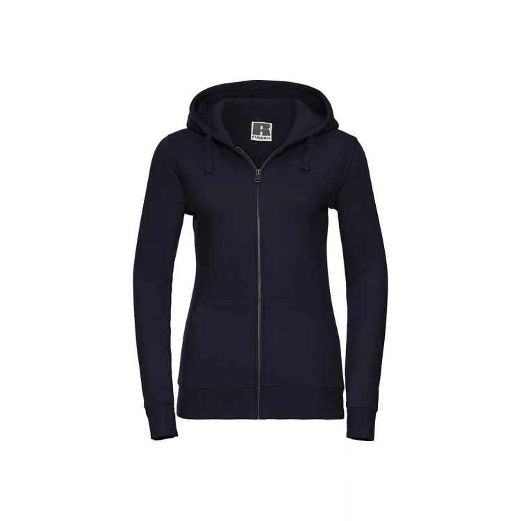 Sudadera mujer RUSSELL mod. Authentic con cremallera completa YKK y capucha, realizada en algodón peinado y poliéster, para personalizar con logo