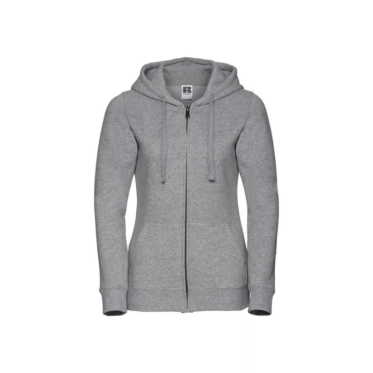 Sudadera mujer RUSSELL mod. Authentic con cremallera completa YKK y capucha, realizada en algodón peinado y poliéster, para personalizar con logo