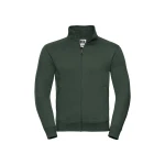 Sudadera con cierre cubierto YKK en metal color melange, mostrando cuello alto y cinta de refuerzo Herringbone, personalizable con logo