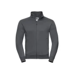 Sudadera con cierre cubierto YKK en metal color melange, mostrando cuello alto y cinta de refuerzo Herringbone, personalizable con logo