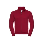 Sudadera con cierre cubierto YKK en metal color melange, mostrando cuello alto y cinta de refuerzo Herringbone, personalizable con logo