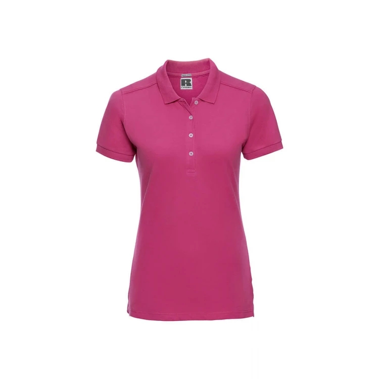 Polo mujer RUSSELL Stretch con cuello estrecho y botones de contraste para personalizar con logo