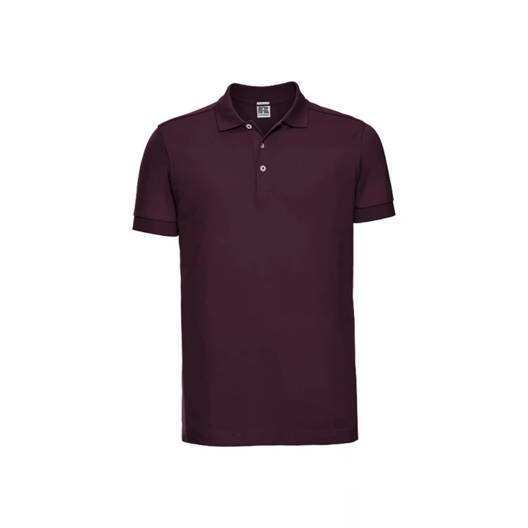 Polo RUSSELL Stretch con cuello y botones, vista frontal, disponible para personalizar con logotipo empresarial