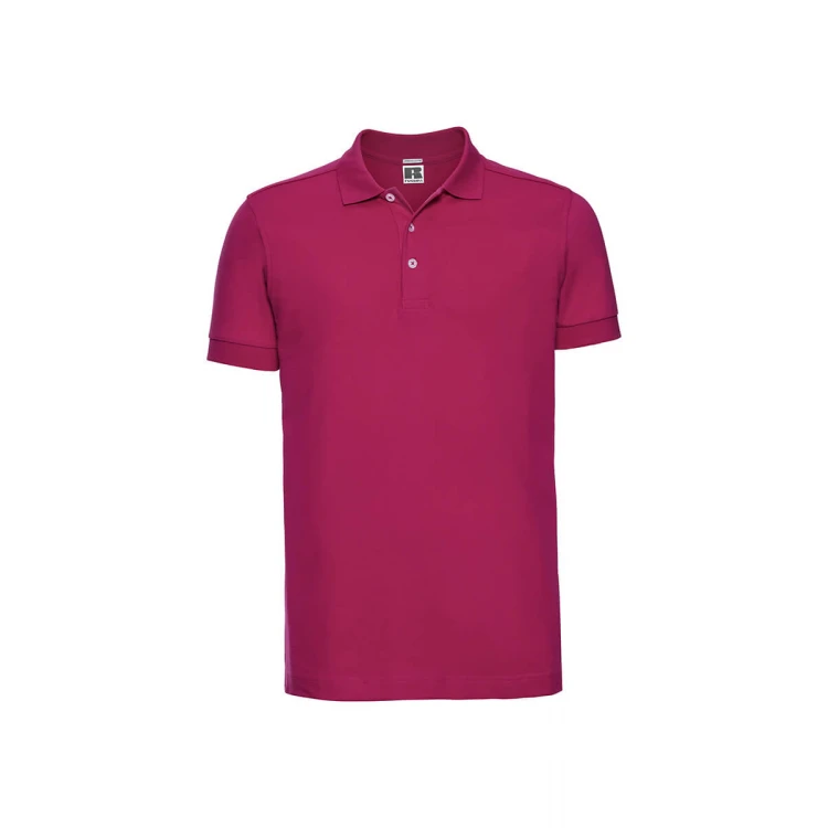 Polo RUSSELL Stretch con cuello y botones, vista frontal, disponible para personalizar con logotipo empresarial