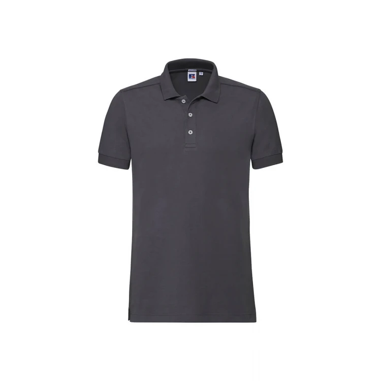 Polo RUSSELL Stretch con cuello y botones, vista frontal, disponible para personalizar con logotipo empresarial