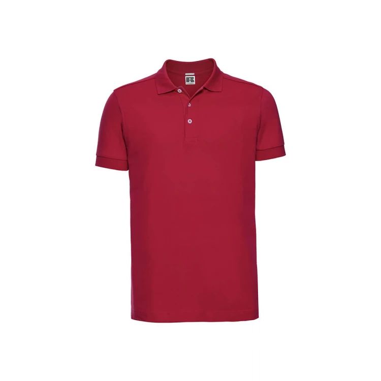 Polo RUSSELL Stretch con cuello y botones, vista frontal, disponible para personalizar con logotipo empresarial