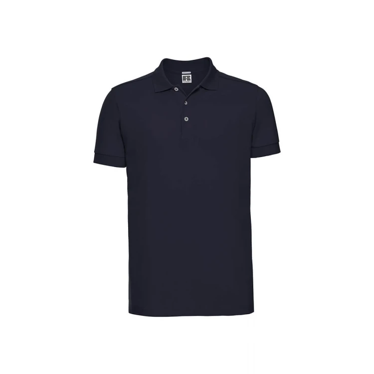 Polo RUSSELL Stretch con cuello y botones, vista frontal, disponible para personalizar con logotipo empresarial
