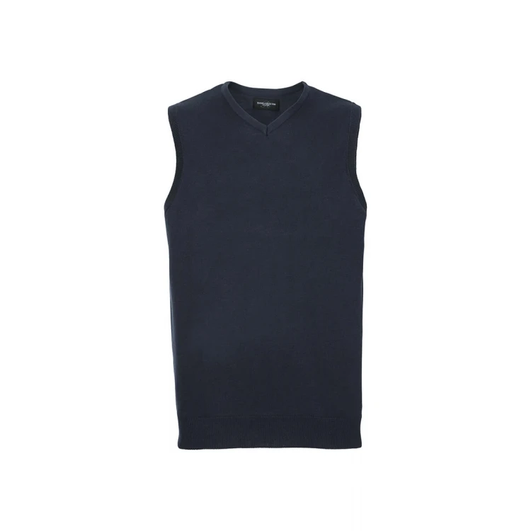 Sweat RUSSELL sans manches col V en coton acrylique, disponible à personnaliser avec logo d'entreprise