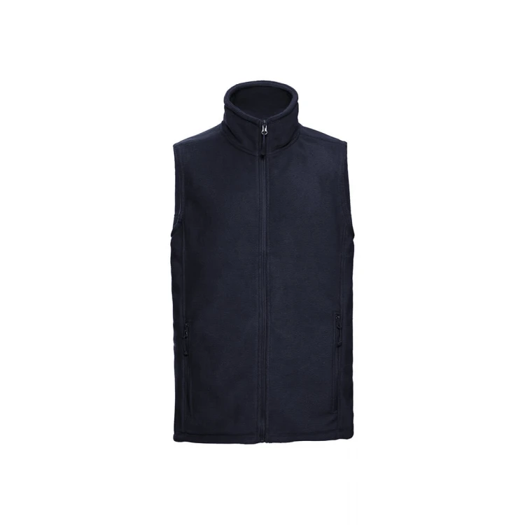 Chaleco forro polar RUSSELL con cuello alto, bolsillos laterales con zip y panel lateral para personalizar con logo