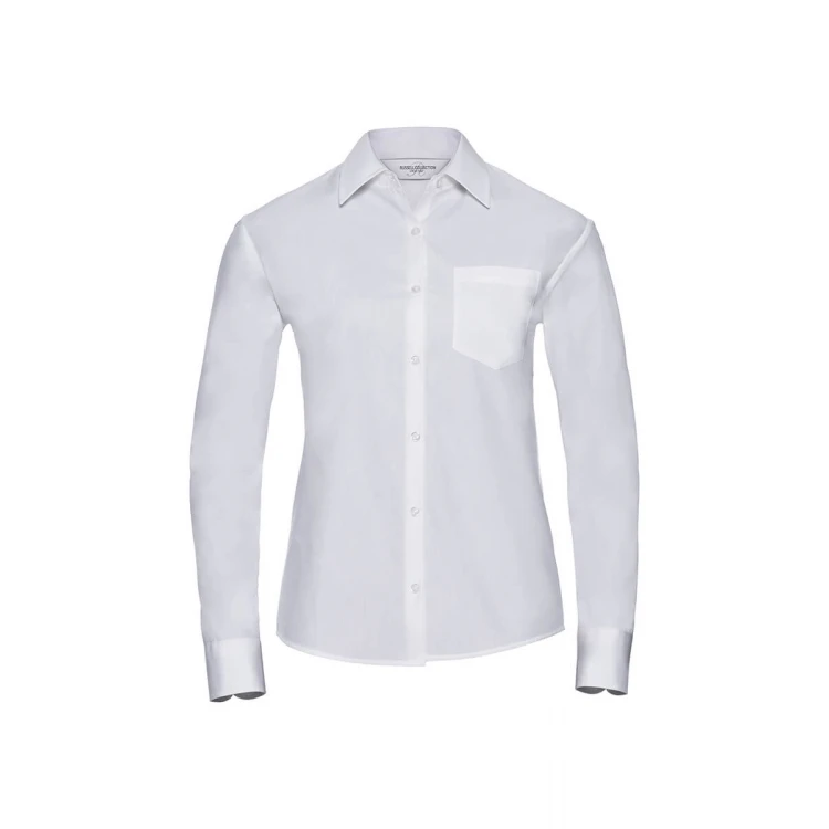 Camisa mujer RUSSELL Popeline LS en algodón con cuello clásico, disponible para personalizar con bordado o estampado