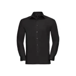 Camisa hombre RUSSELL Popeline LS en algodón con cuello italiano rígido, bolsillo delantero y mangas largas, lista para personalizar con logo