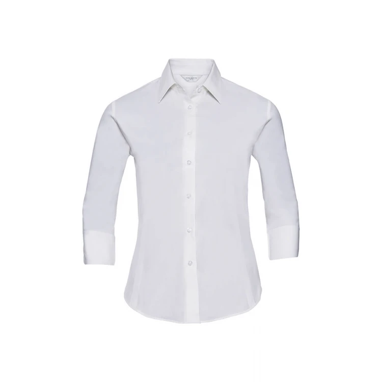 Camisa mujer RUSSELL 3/4 Stretch vista frontal con corte entallado y mangas tres cuartos