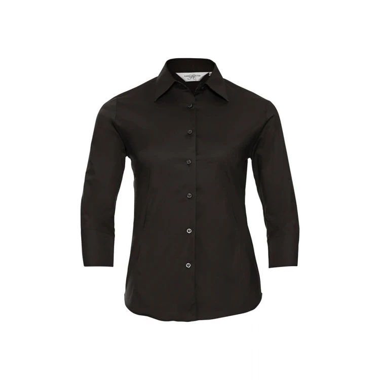 Camisa mujer RUSSELL 3/4 Stretch vista frontal con corte entallado y mangas tres cuartos