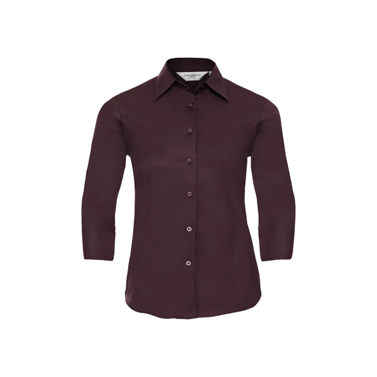 Camisa mujer RUSSELL 3/4 Stretch vista frontal con corte entallado y mangas tres cuartos