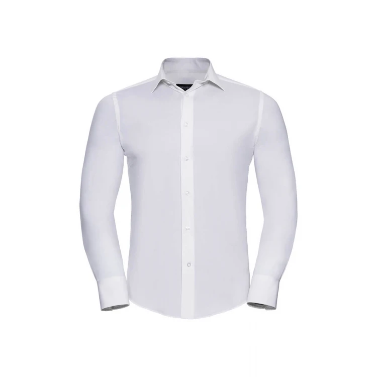 Camisa hombre RUSSELL Stretch LS de manga larga con cuello rígido y tejido algodón-elastano
