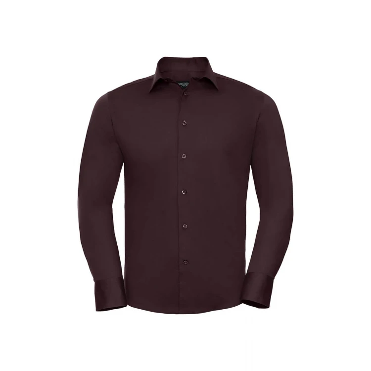 Camisa hombre RUSSELL Stretch LS de manga larga con cuello rígido y tejido algodón-elastano