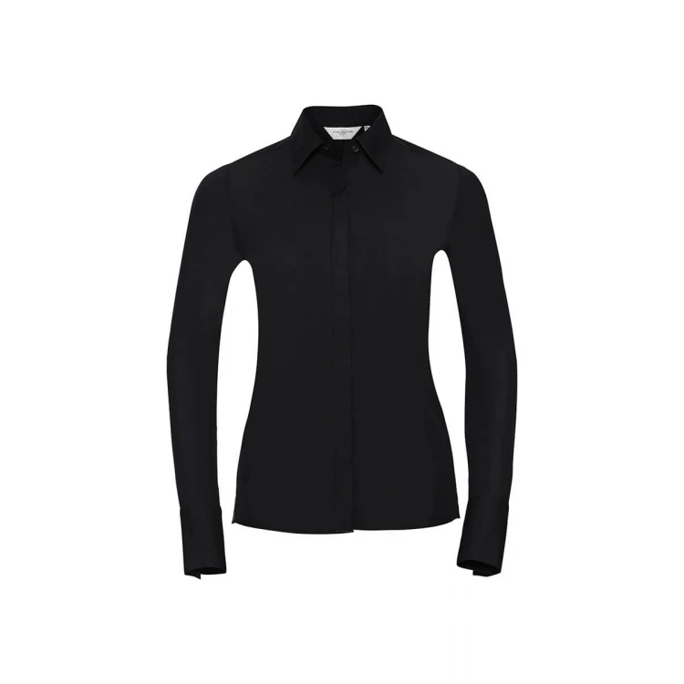 Camisa mujer RUSSELL Stretch LS en algodón y elastano, tallas XS-4XL, disponible para personalización con logo