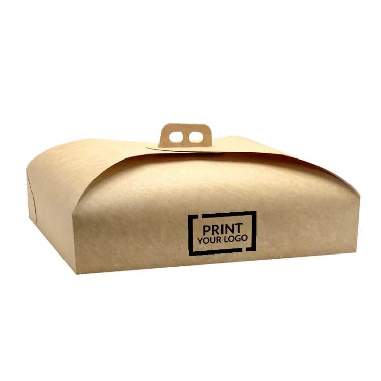 Scatole per torte grandi biodegradabili in cartone alimentare kraft avana.