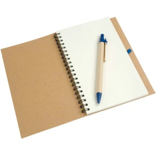 Block notes ad anelli in carta riciclata con penna ecologica in cartone