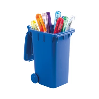 Portapenne divertente a forma di contenitore con ruote