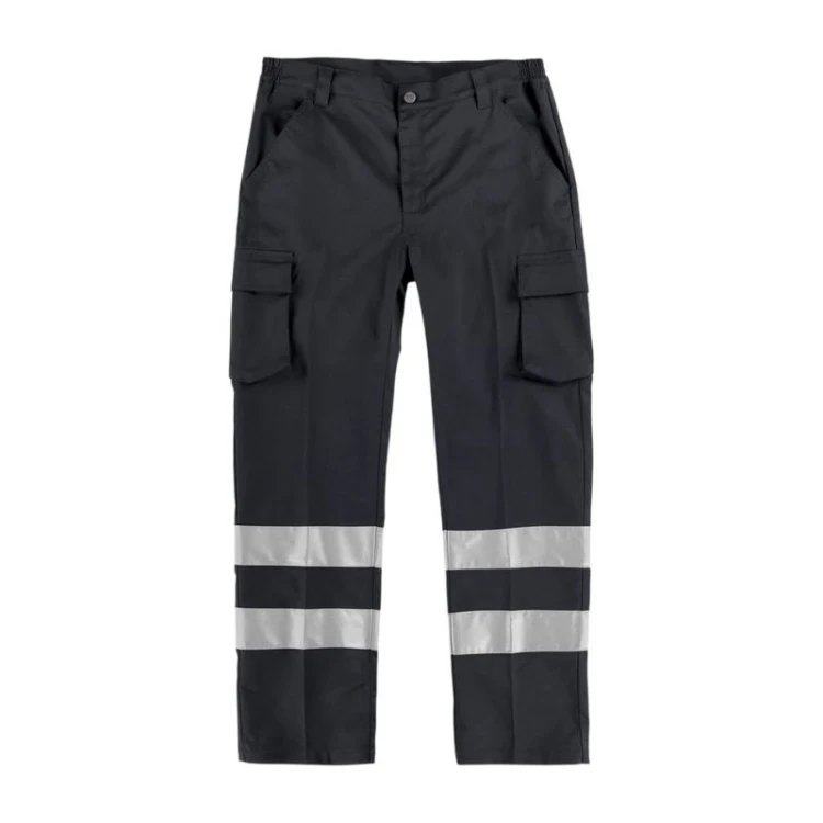 Pantalone da lavoro WORKTEAM mod. Bande rifrangenti grigio, vista frontale, con tasche multifunzione e dettagli riflettenti.