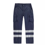 Pantalone da lavoro WORKTEAM mod. Bande rifrangenti grigio, vista frontale, con tasche multifunzione e dettagli riflettenti.
