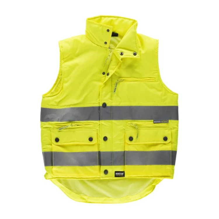Gilet matelassé WORKTEAM haute visibilité avec bandes réfléchissantes